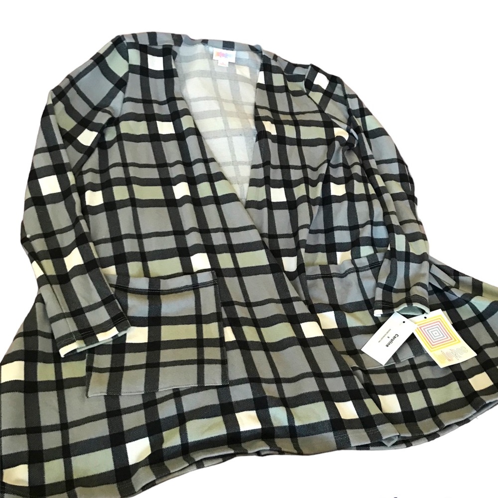 🆕NWT Lularoe Gray Plaid Caroline Cardigan Sz S